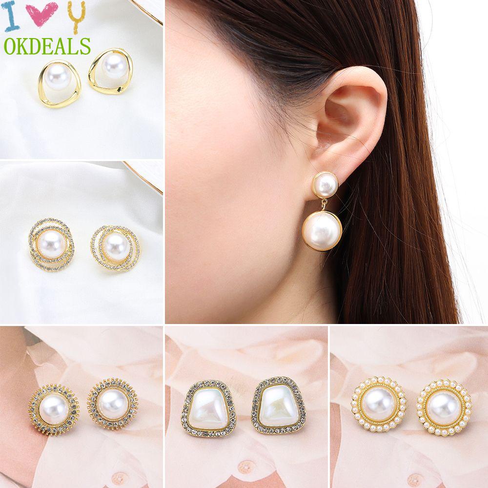 Khuyên Tai Đính Ngọc Trai Thời Trang Vintage Cho Nữ|Khuyên Tai Dáng Dài Đính Đá Thanh Lịch