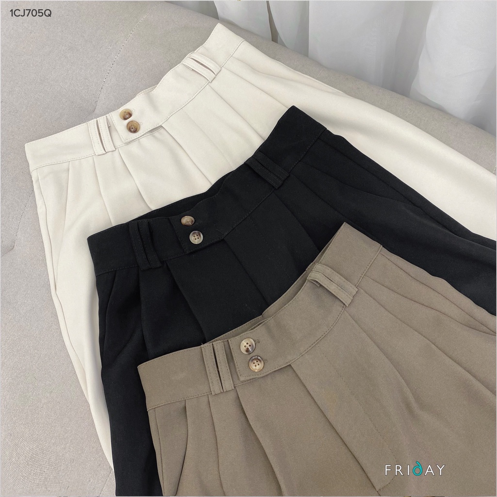 Quần culottes vải ống rộng cạp cao trơn 2 khuy lệch 1CJ705Q Friday
