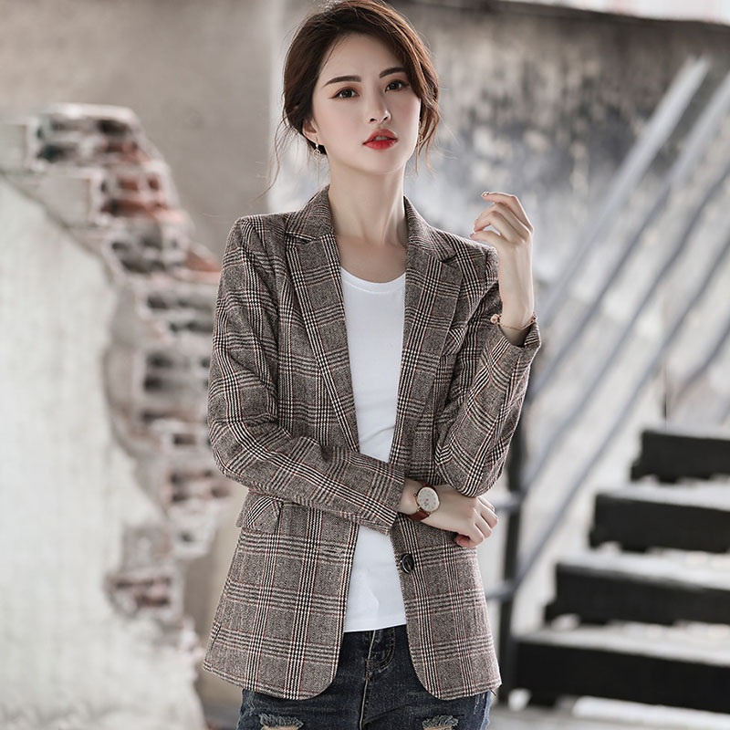 Áo Khoác Vest Mỏng Dáng Ngắn Kẻ Sọc Ca Rô Thời Trang Cho Nữ