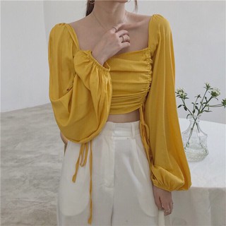 👉🏿Áo Croptop Cổ Vuông Nhúng Rút Eo