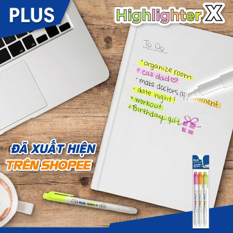 [Mã LIFEBOOK1 giảm 30K đơn 150K] Túi 3 bút nhớ dòng xóa được Plus HIGHLIGHTER X (bút dạ quang)