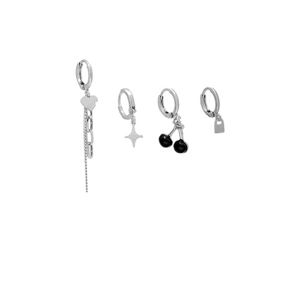 Đen Bộ 4 Khuyên Tai Hình Quả cherry Xinh Xắn
