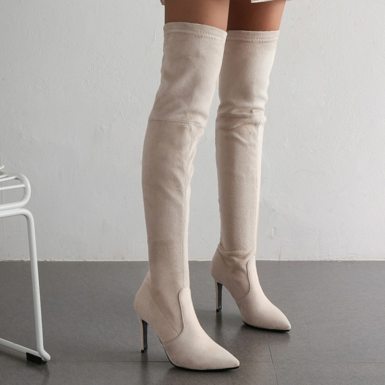 Giày Bốt Cao Gót 9cm Mũi Nhọn Cao Qua Gối Màu Đen Thời Trang Thu Đông Sang Trọng Cho Nữ Size 34-43
