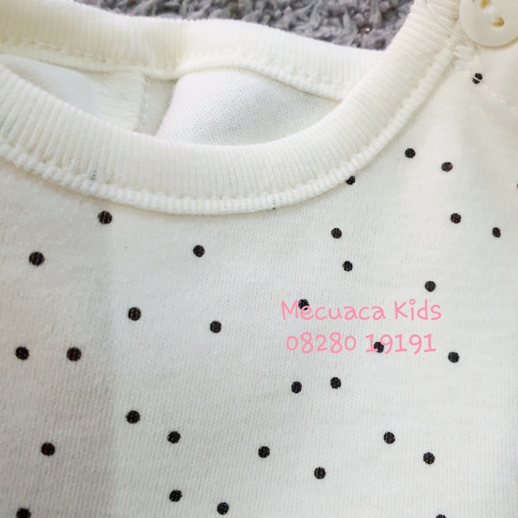 [80-120] Bộ ngủ cotton mặc nhà dài tay thu đông xuất Hàn cho bé gái chấm bi hai màu