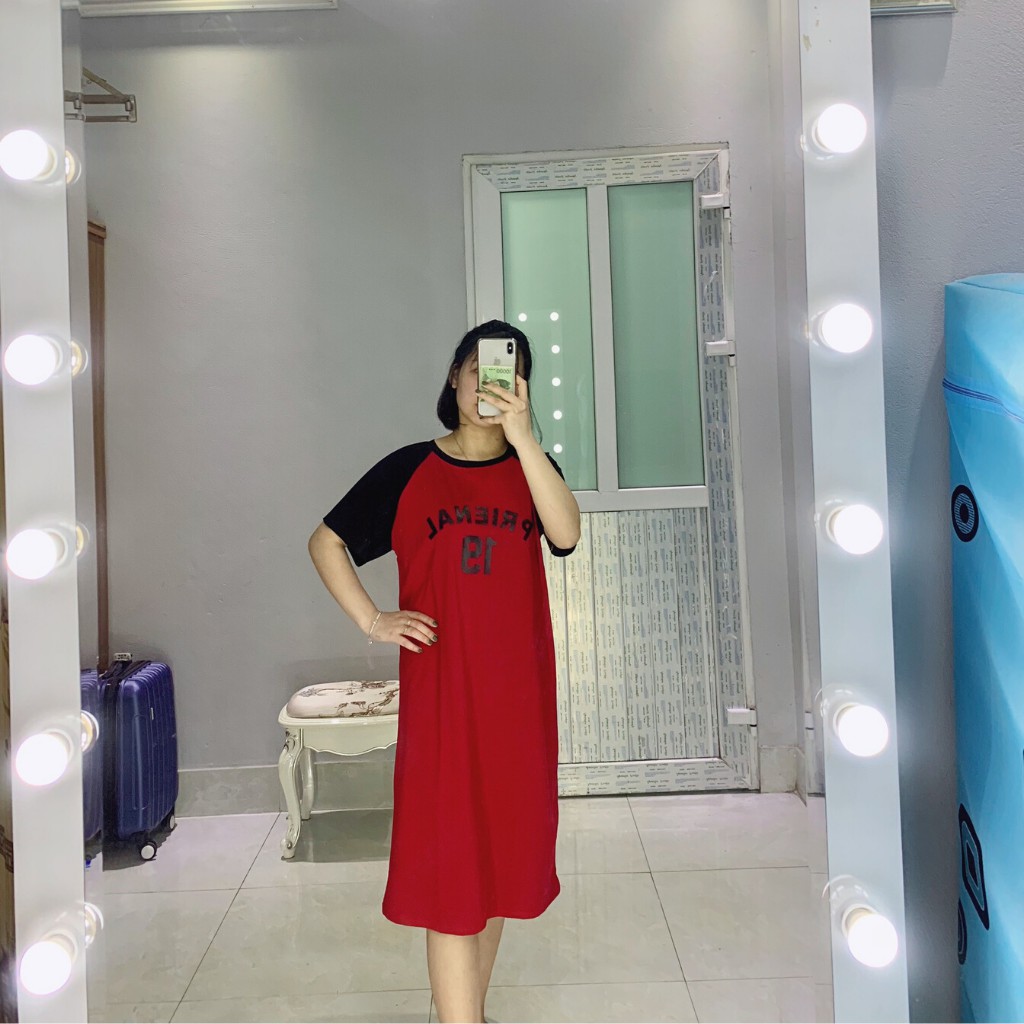 Váy bầu xuông in chữ chất cotton 100% freesize từ 45 đến 70Kg