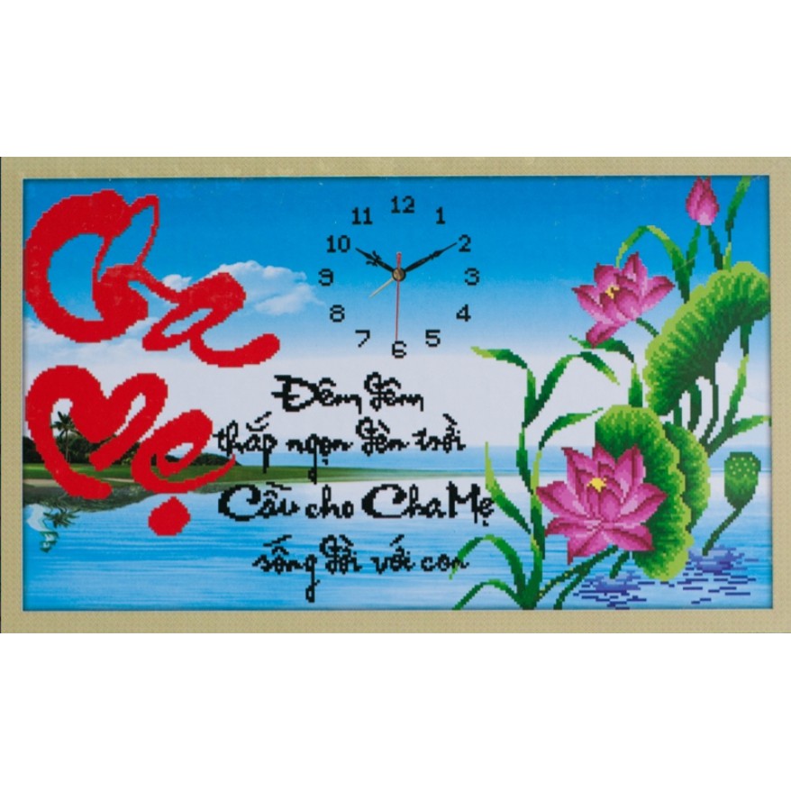 Tranh Đính Đá ABC 3D ĐÔNG HỒ Đêm Đêm Thắp Ngọn Đèn Trời Y122(TRANH TỰ ĐÍNH) KT: 75X47CM