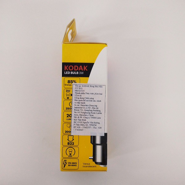 Bóng Đèn Nến KODAK Led Bulb 3W/25W C37-B22 Ánh Sáng Ấm(Vàng) Uncle Bills IL0325