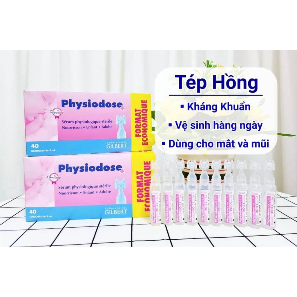 Nước Muối Sinh Lý Vệ Sinh Mũi Mắt Pháp Physiodose Tép Hồng 5ml