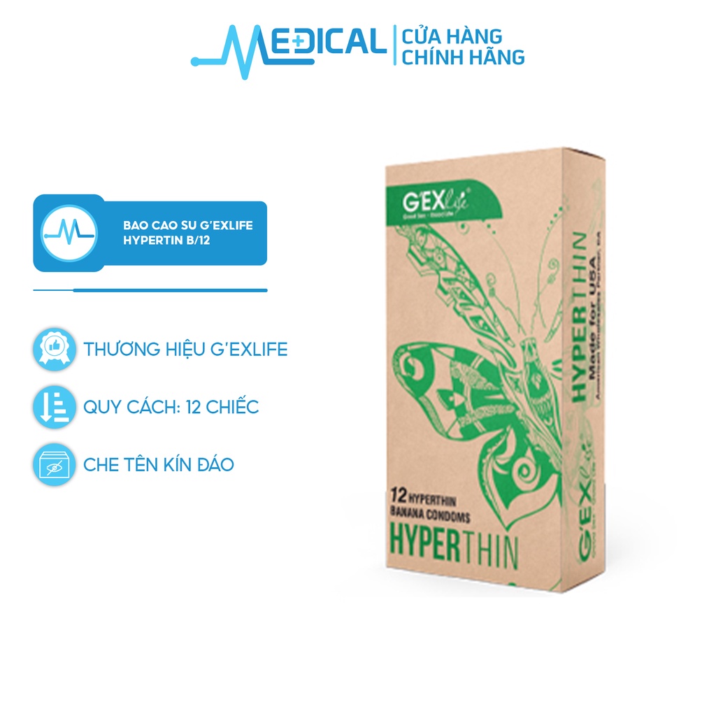 Bao cao su G'EXlife Hyperthin B/12 hương chuối (Hộp 12 chiếc) - MEDICAL