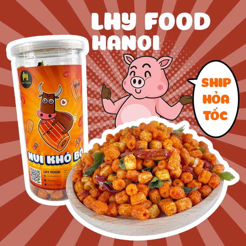 Nui sen giòn sấy bò cay 300Gram LHYFOOD Nui sấy khô bò lá chanh, nui giòn xóc bò lá chanh, đồ ăn vặt