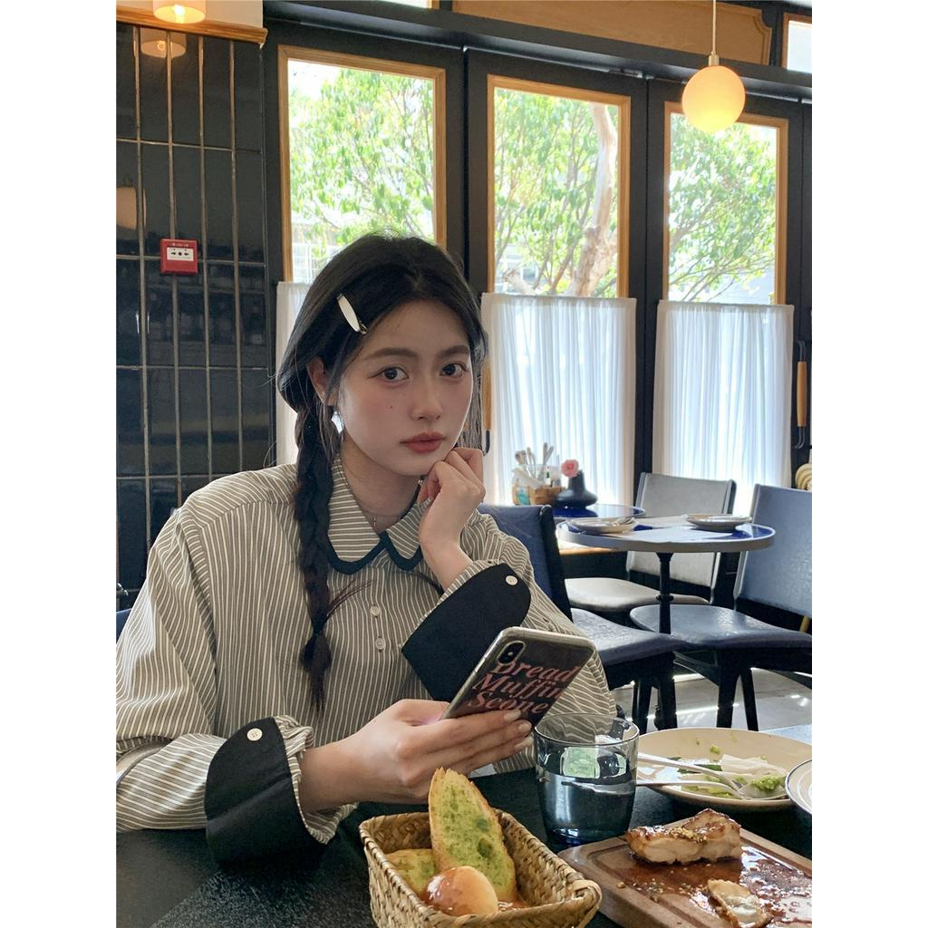 Áo Sơ Mi Kẻ Sọc Dài Tay Phối Màu Sắc Thời Trang 63493