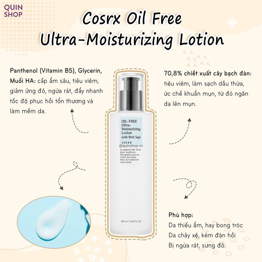 Sữa Dưỡng Ẩm Dịu Da Cosrx Oil Free Ultra - Moisturizing Lotion