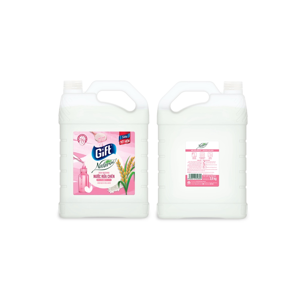 Nước Rửa chén 3kg8 Gift Nature Collagen Cám Gạo Rửa chén bát dịu da tay hương thơm dễ chịu giá tốt