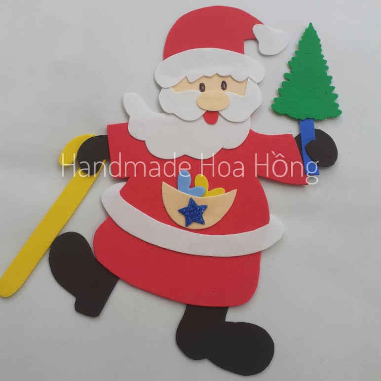 1 hình ông già noel bằng giấy xốp, 24 x 17cm - Hình trang trí giáng sinh, noel, trang trí lớp học, mẹt dây mây