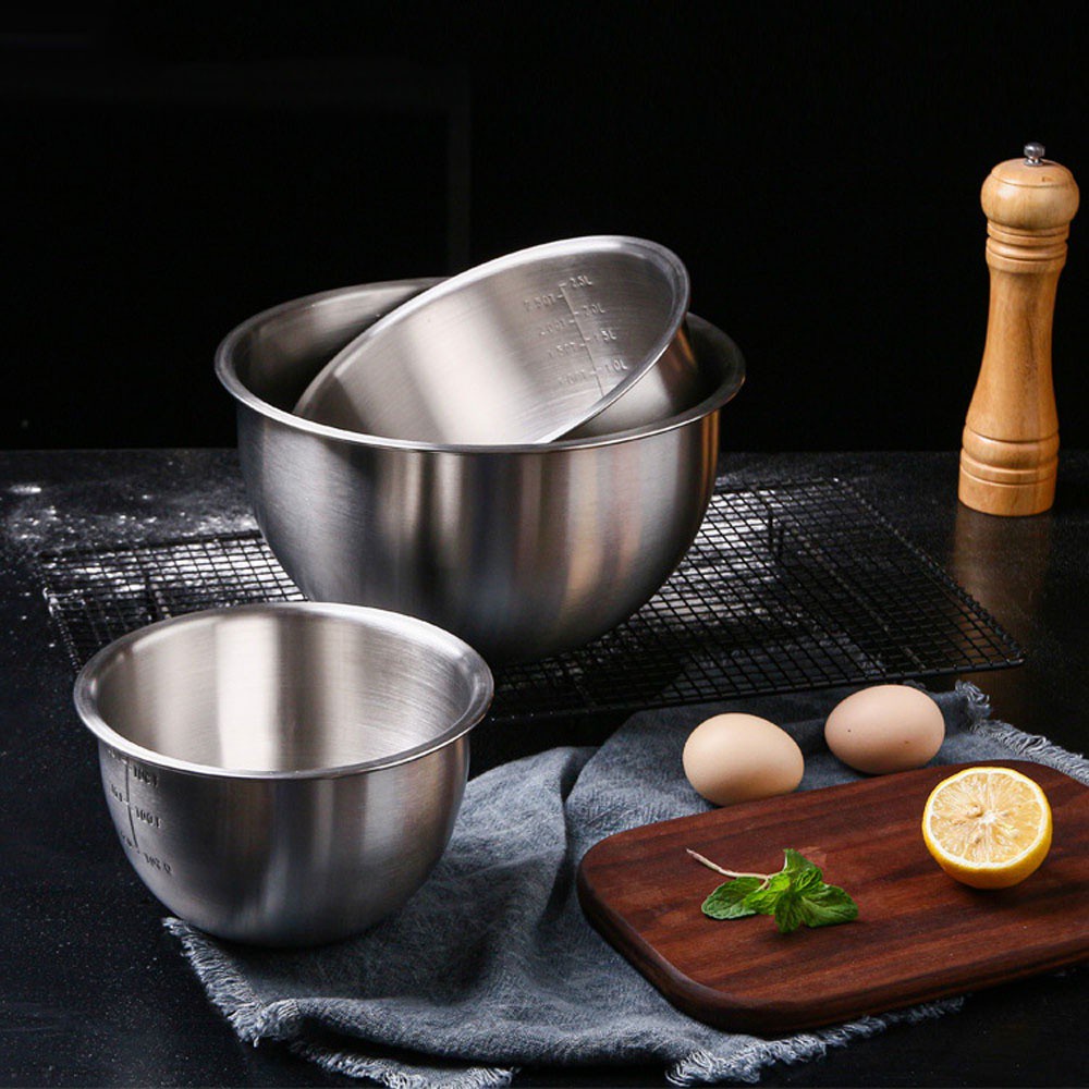 Tô trộn salad / đánh trứng bằng thép không gỉ 304 9 inch 1.5 / 2.5 / 4.5L tiện lợi