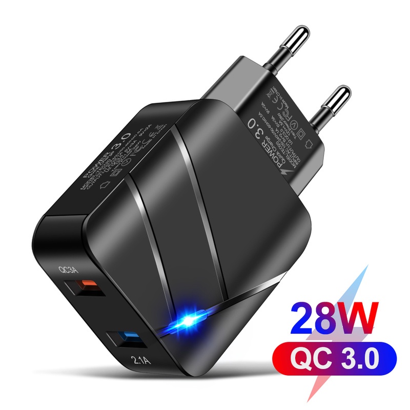 Cốc Sạc Nhanh Hai Cổng USB 28W Qc3.0+2.1a Phích Cắm EU US UK Tiện Dụng