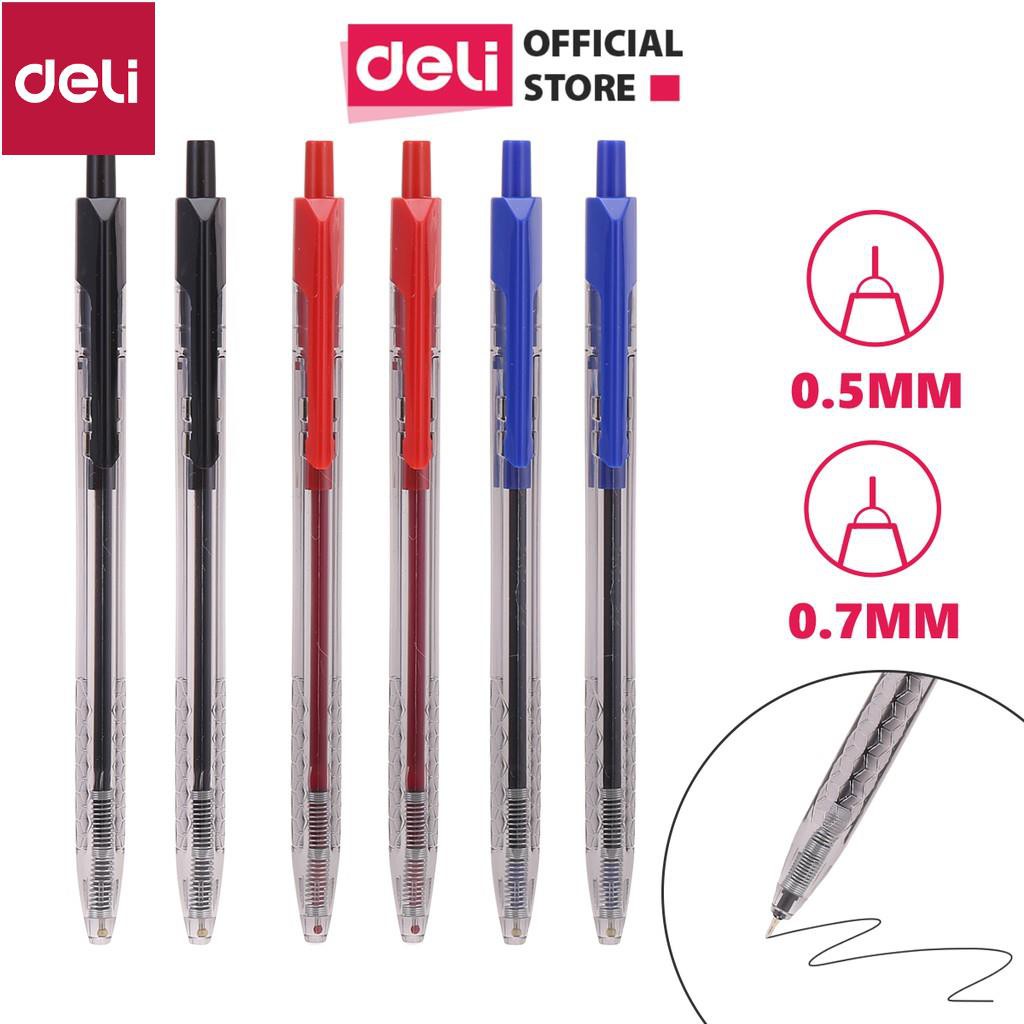 Bút bi dầu Deli - 0.5mm/0.7mm đầu bấm - mực Xanh/Đen/Đỏ - 12 cây/hộp - EQ01230/EQ01330 [Deli]