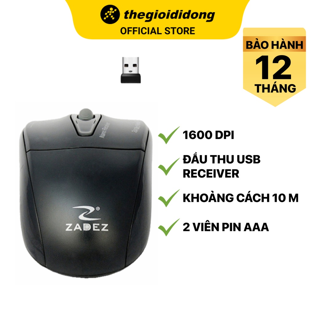 Chuột không dây Zadez M356 Đen 1600 DPI - Hàng chính hãng - BH 12 tháng