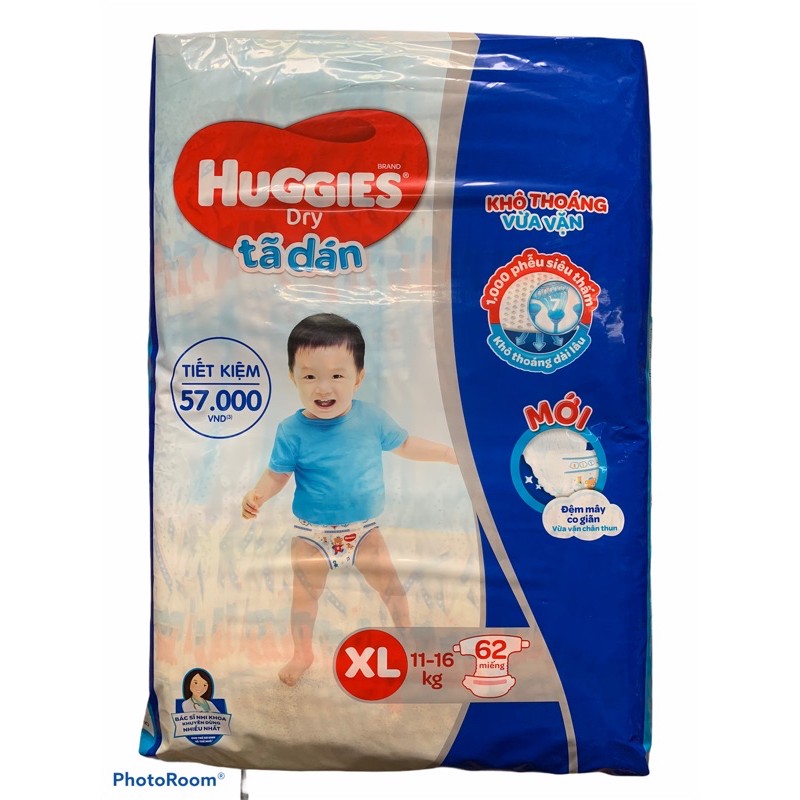 BỈM - TÃ DÁN HUGGIES SIZE XL - 62 MIẾNG (CHO TRẺ 11 - 16KG)