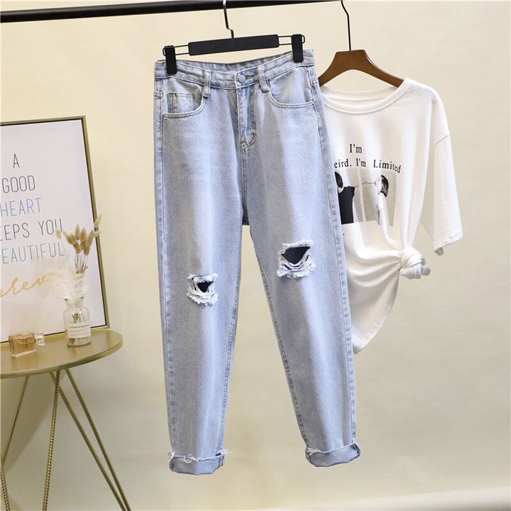 Quần jean baggy xanh rách khoét 2 gối cá tính R102