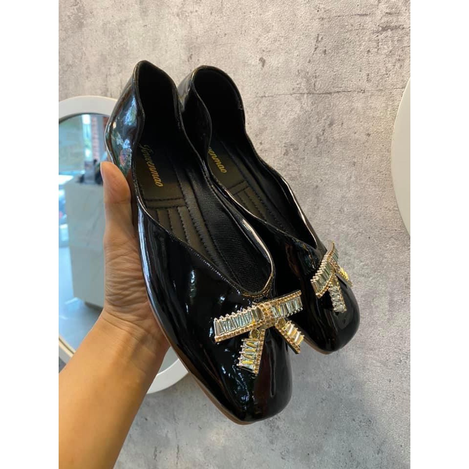 Giày bệt nữ 💎SALE💎 giày búp bê công sở xinh đính đá nơ mũi tròn đẹp da bóng đế chống trơn hàng nhập khẩu cao cấp | BigBuy360 - bigbuy360.vn