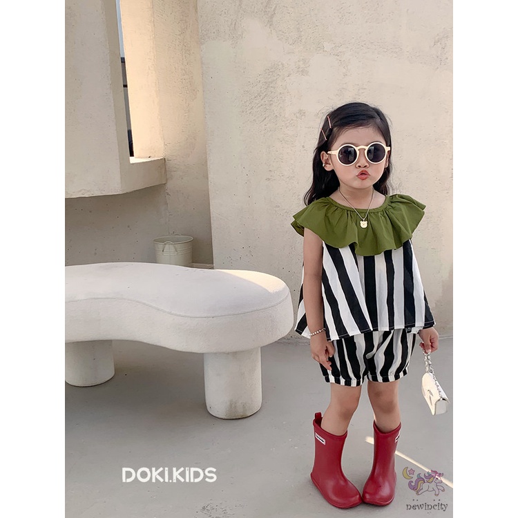 Bộ Áo Sát Nách Cổ Bèo + Quần Short Thời Trang Hàn Quốc Cho Bé Gái