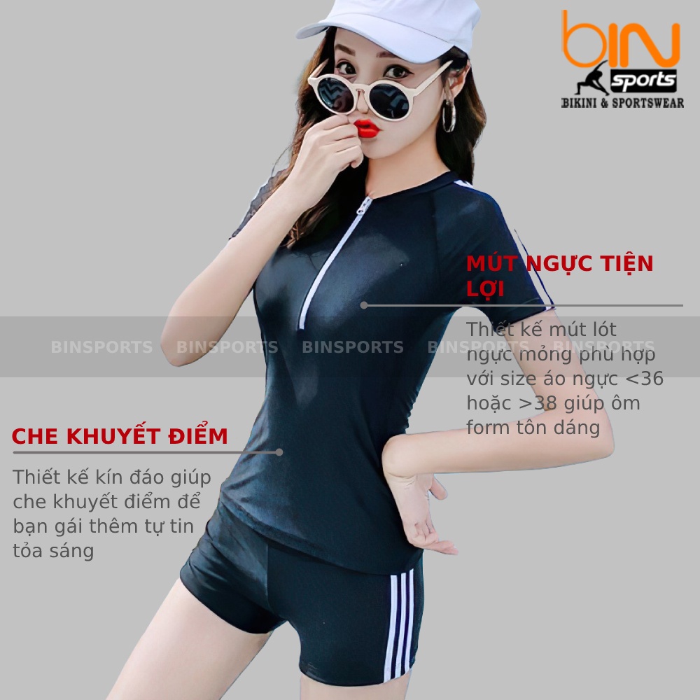 Bikini Nữ 2 Mảnh Quần Đùi Cạp Cao Aó Phủ Bụng Bin Sports BHV096