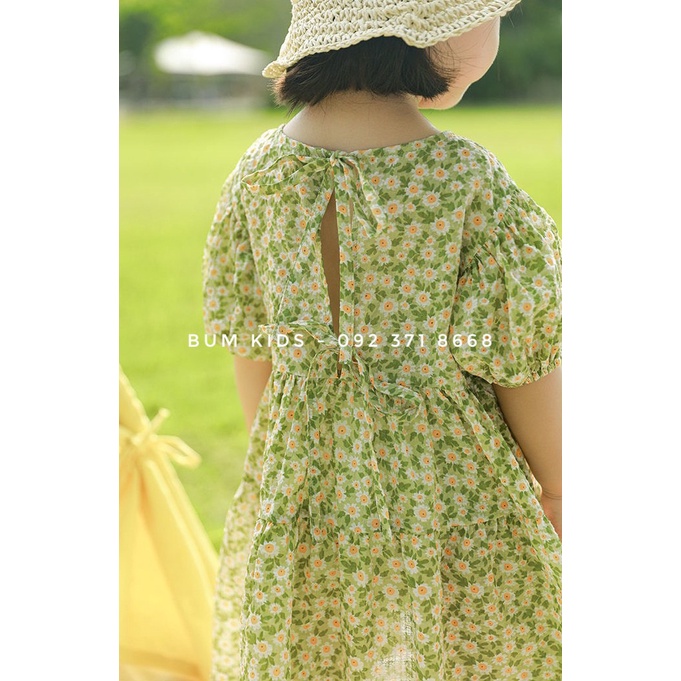 Váy hoa cúc xanh lá cực xinh cho bé gái từ 8-35kg cao cấp G04
