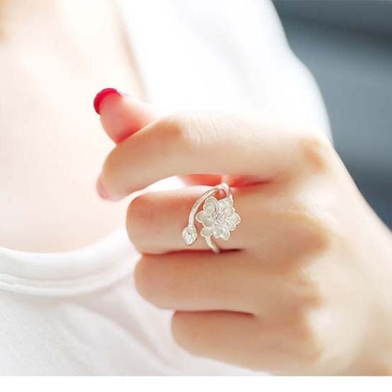 Miyan S925 Bạc Cổ Nguyên Bản Hoa Sen Handmade Nhẫn Mở Nhẫn Tươi Đơn Giản Hoa Nhẫn Bạc
