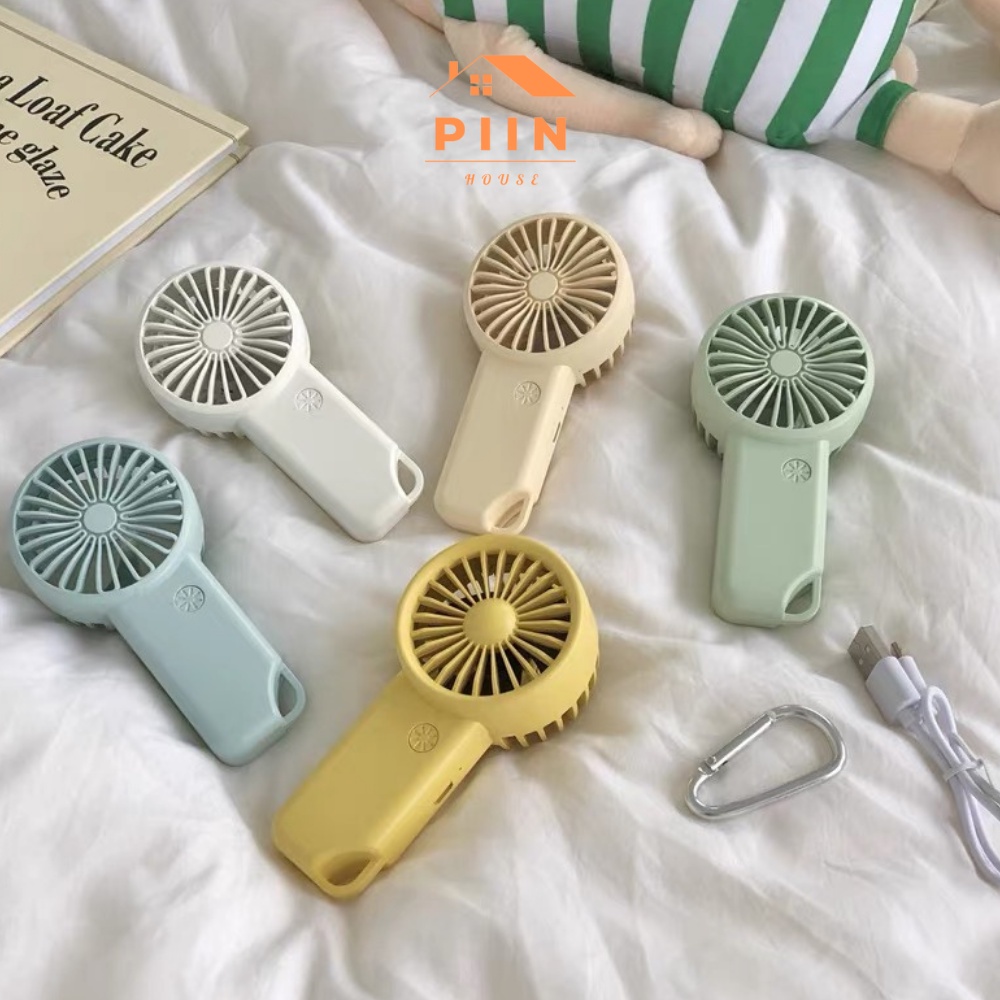 Quạt mini cầm tay sạc USB tặng kèm móc treo túi balo với 3 tốc độ gió - PIIN HOUSE