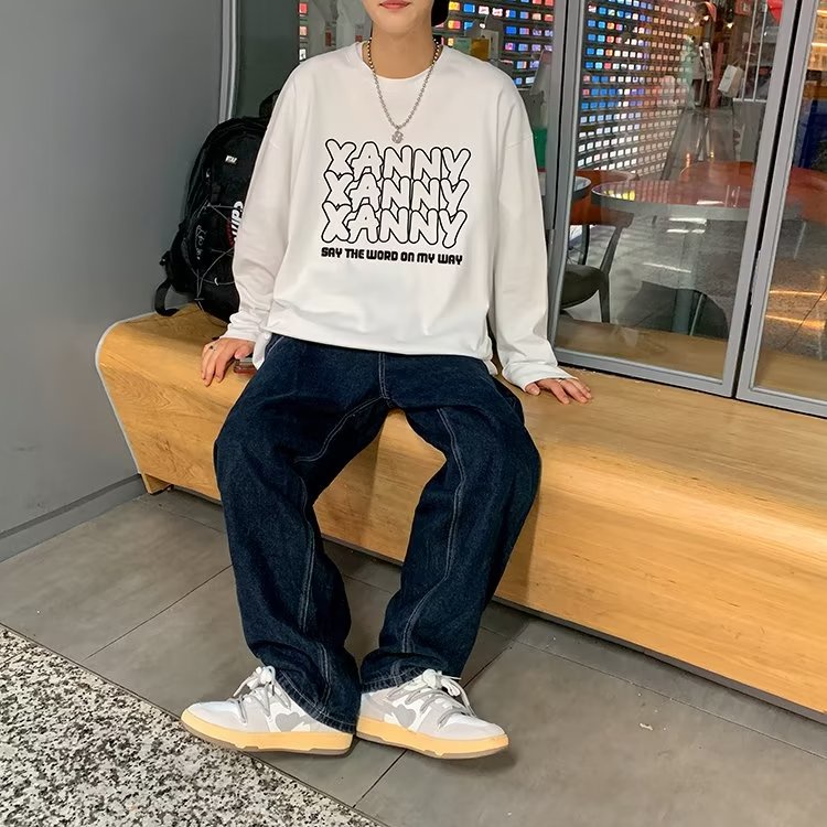 Áo Thun Tay Dài Dáng Rộng In Chữ Phong Cách Hip Hop Đường Phố Hàn Quốc Thời Trang Cho Nam Và Nữ Size M-5XL