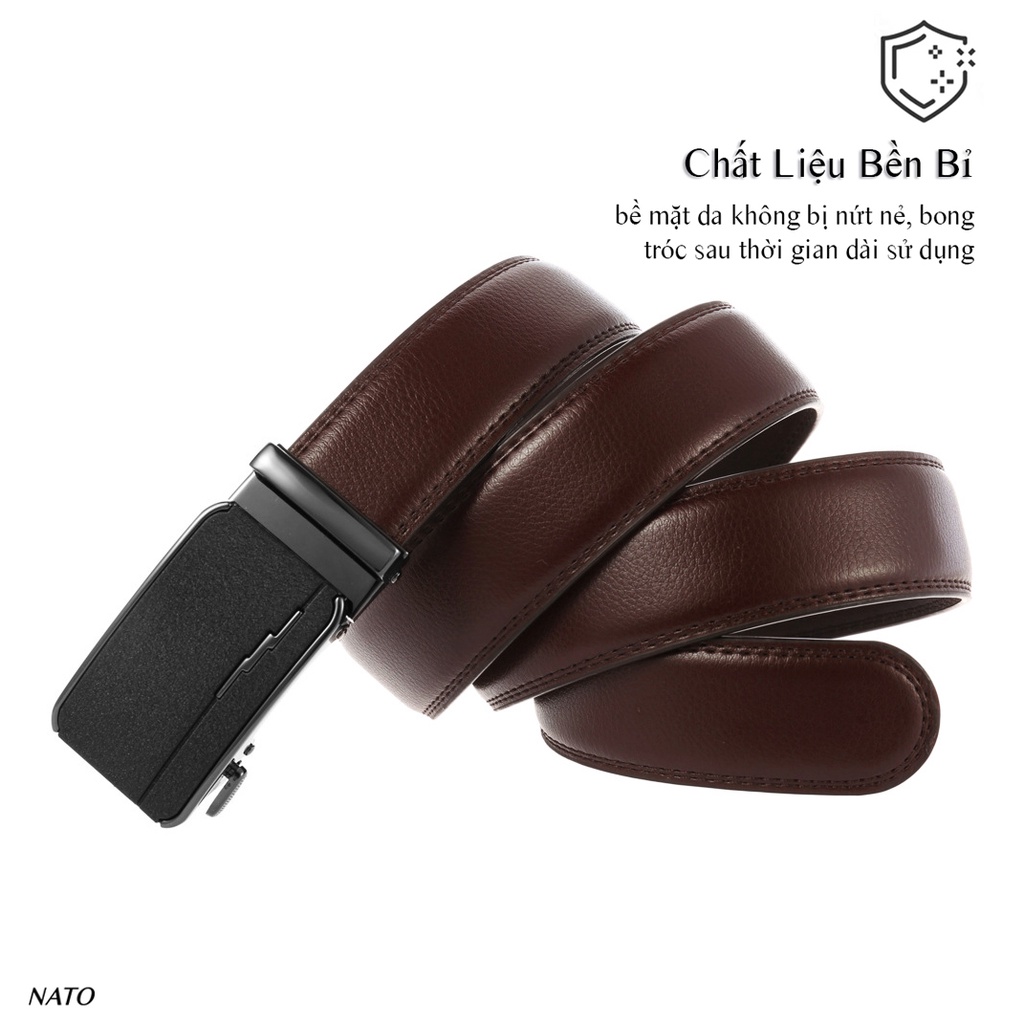 Thắt Lưng Nam LEATHER Khóa Tự Động Da Bò Thật Cao Cấp Bền Đẹp Sang Trọng Công Sở Thời Trang Đi Làm Học Dây Nịt Tăng NATO