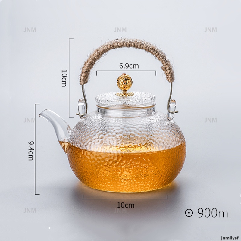 Ấm Trà Thủy Tinh Với Tay Cầm Bằng Đồng Dung Tích Lớn 900Ml