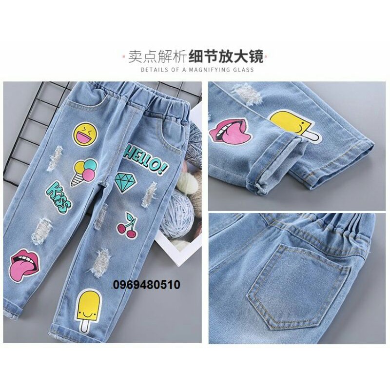 Quần bò cho bé gái đi học đi chơi hình ngộ nghĩnh