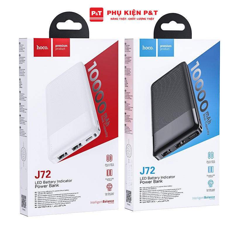 Sạc dự phòng HoCo J72 - Dung lượng siêu đỉnh 10000 mah, Pin sạc dự phòng giá rẻ - Phụ Kiện P&T