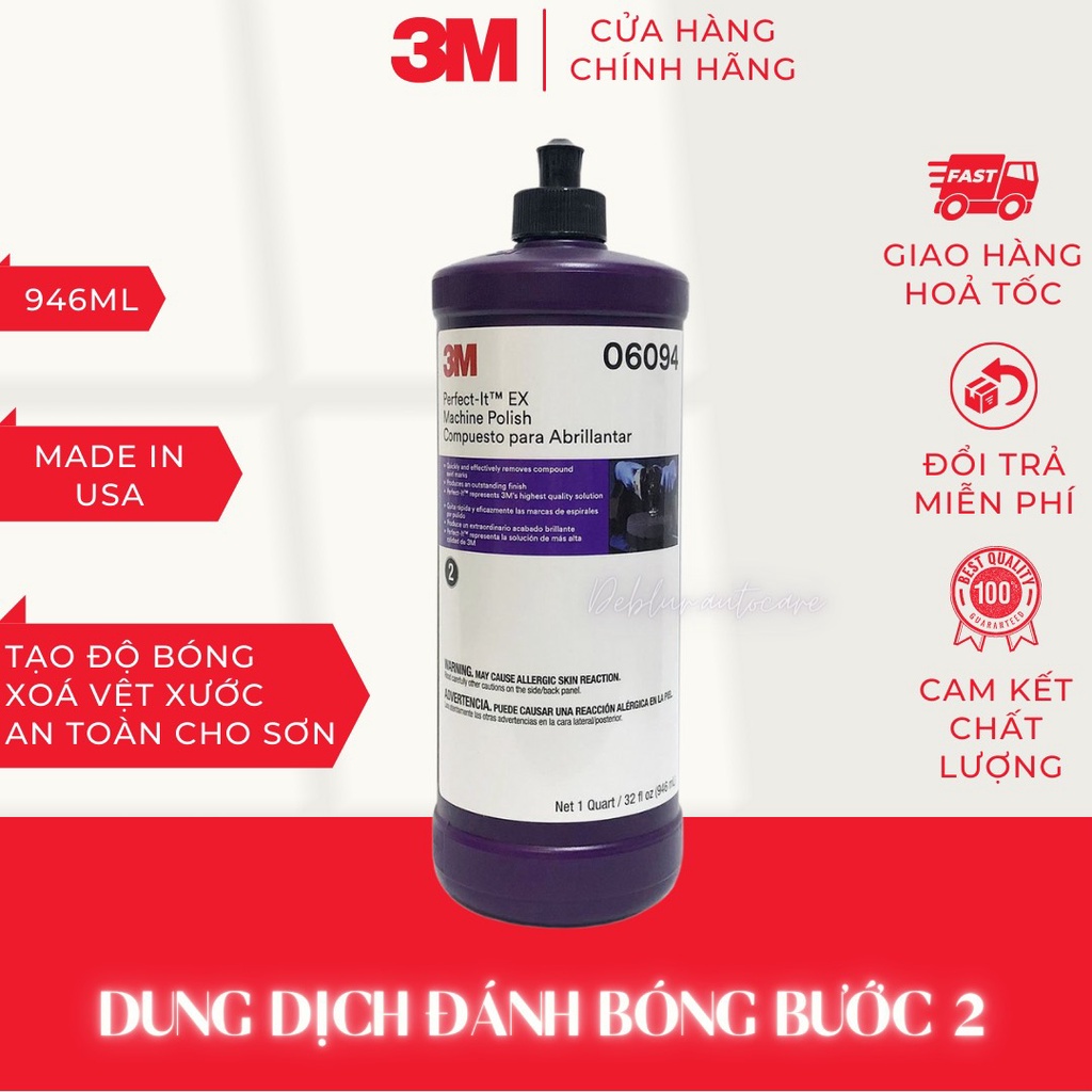 Paste bóng ô tô bước 2 3M 06094 PERFECT-IT EX MACHINE POLISH 946ML - dung dịch đánh bóng sơn xe