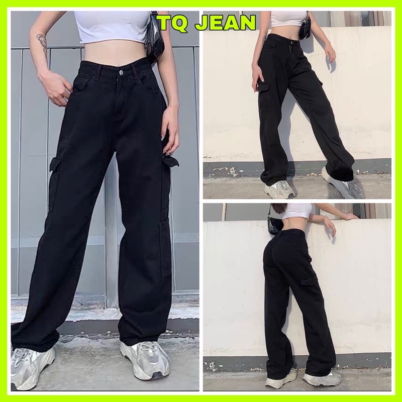 ( TQ JEAN) Quần jean nữ ống rộng túi hộp 2 bên kiểu dáng cá tính hot trend