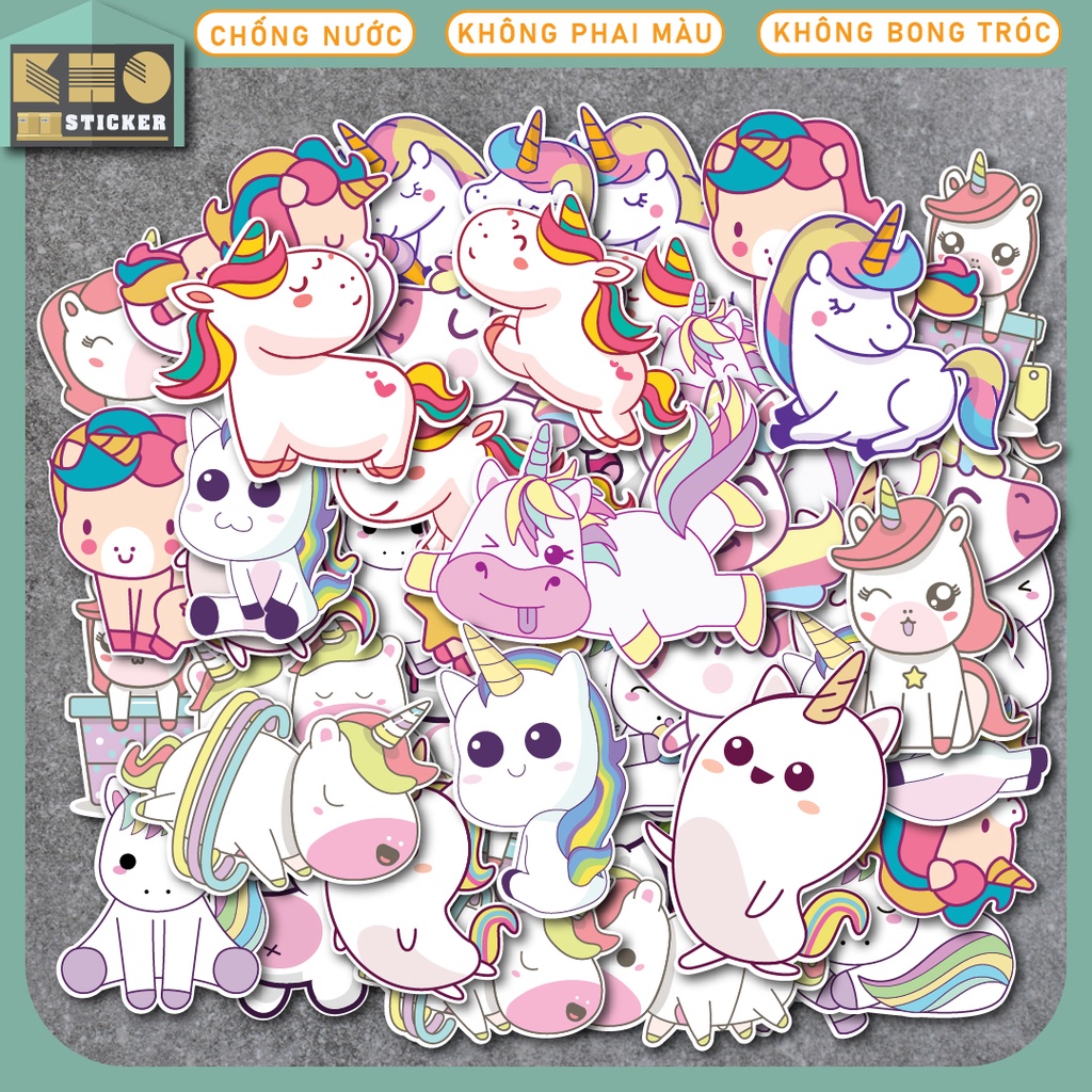 Combo 50 Sticker Unicorn chống nước sticker dán laptop, điện thoại, đàn guitar, mũ bảo hiểm, vali. MSP: ST08