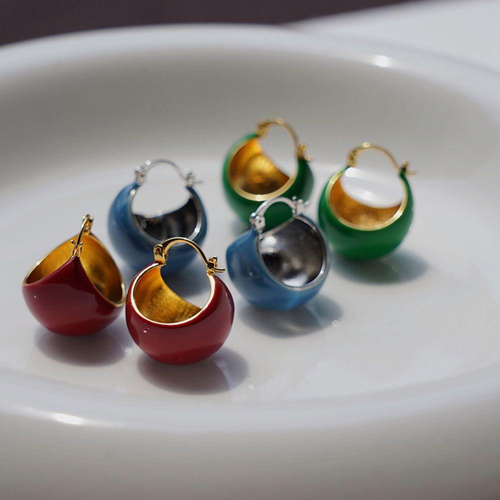 Khuyên Tai Nữ Đính Hạt Tròn Tráng Men Ngọt Ngào