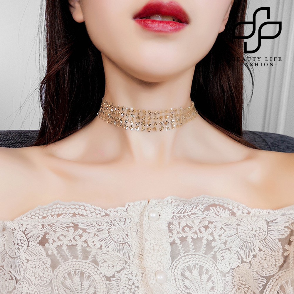Vòng Cổ Choker Đính Hạt Kim Sa Lấp Lánh