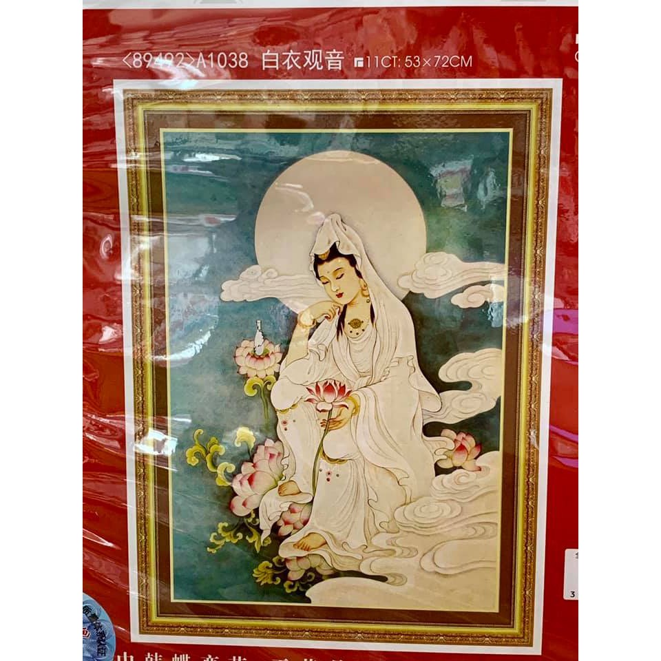 Tranh thêu PHẬT QUAN ÂM 53X72CM CHƯA THÊU 3D a1038