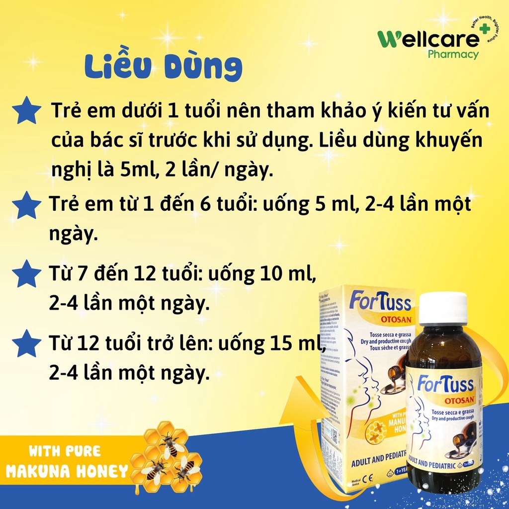Siro Ho FORTUSS OTOSAN  - Lọ 180ml giảm ho, giảm viêm họng cho trẻ em