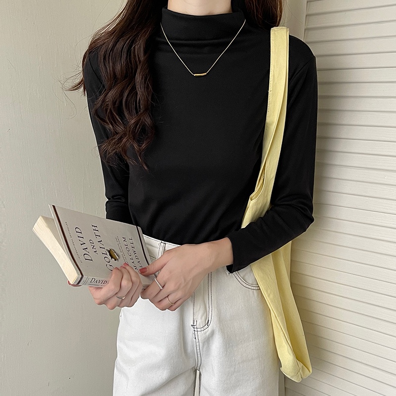 Áo Thun Dài Tay Cổ Lọ Ôm Dáng Xinh Xắn Dành Cho Nữ