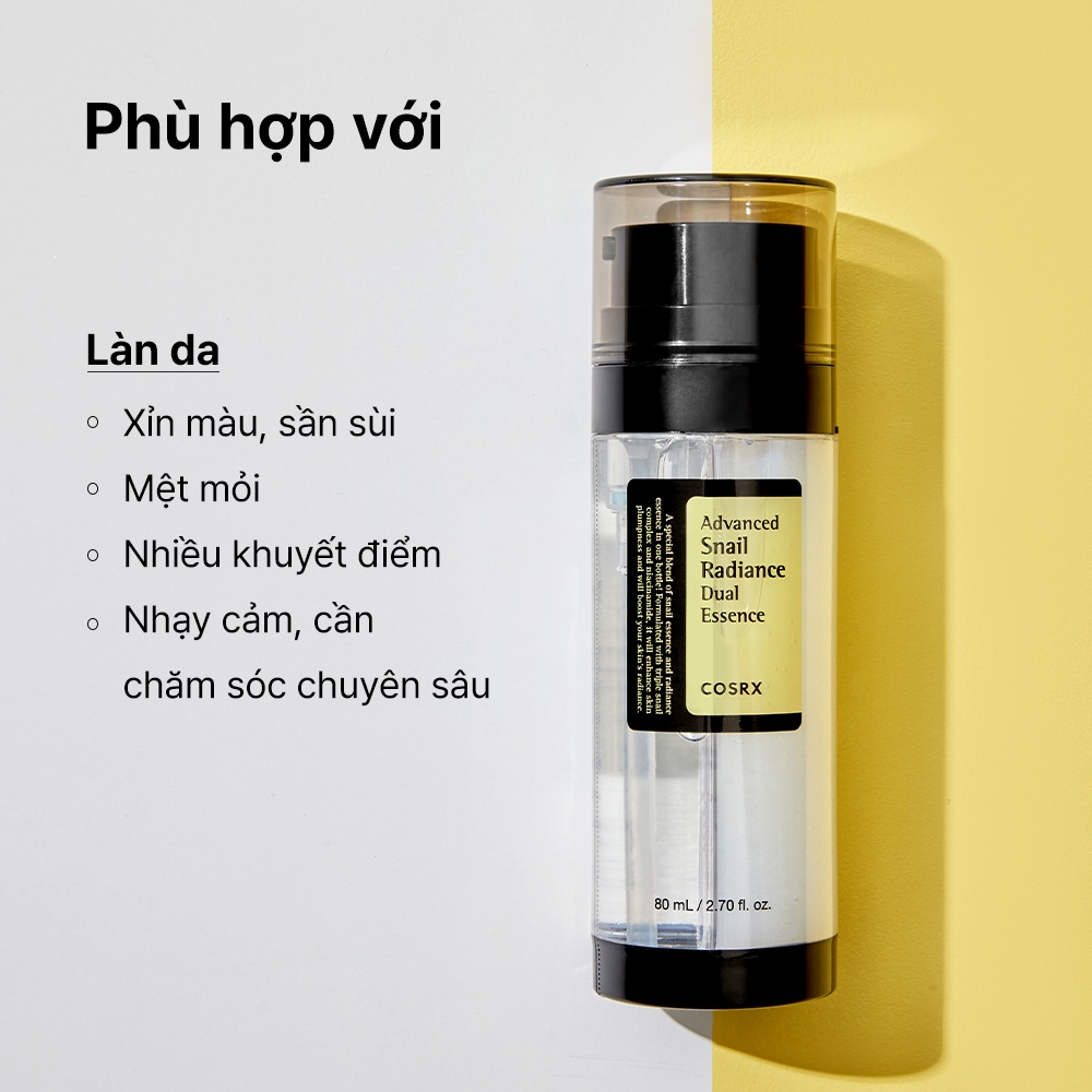 Tinh chất COSRX Advanced Snail Radiance Dual Essence 80ml chiết xuất dịch ốc sên kép cao cấp