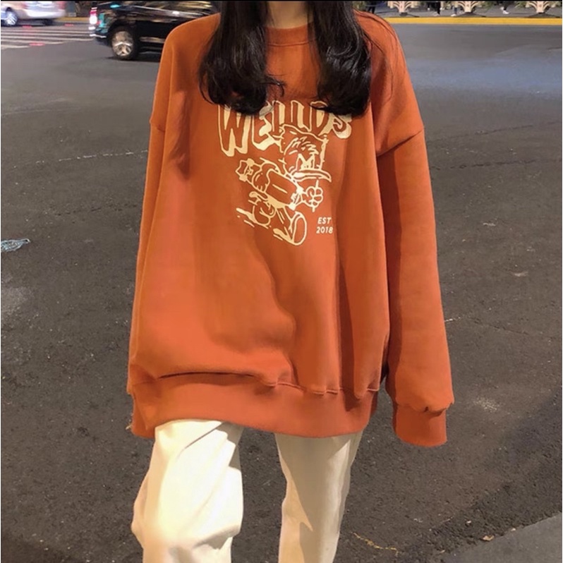 Áo Sweater màu cam dài tay Wellds Nỉ Cho Nữ Form Rộng Phong Cách HQ hot trendy