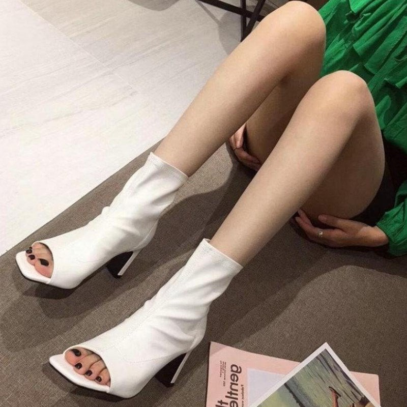 Giày boot nữ cổ cao hở mũi gót dẹp thời trang - Boot cao gót 7cm - Boot nữ da mềm gồm 3 màu -Boot cao cổ nữ - Elsa ES285