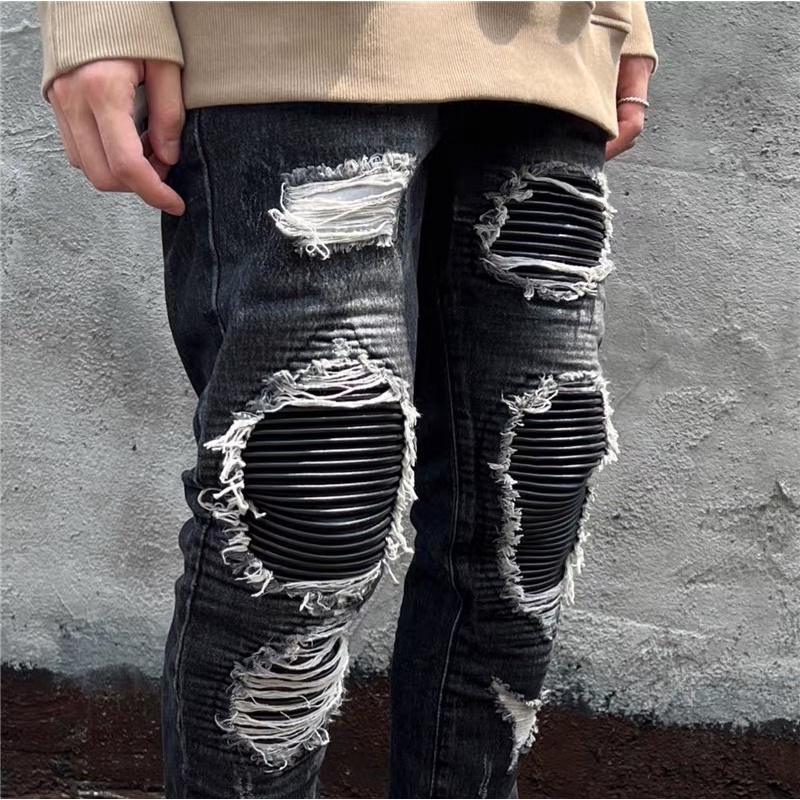 Teddy Black jeans rách cao cấp phối khoá ZIP