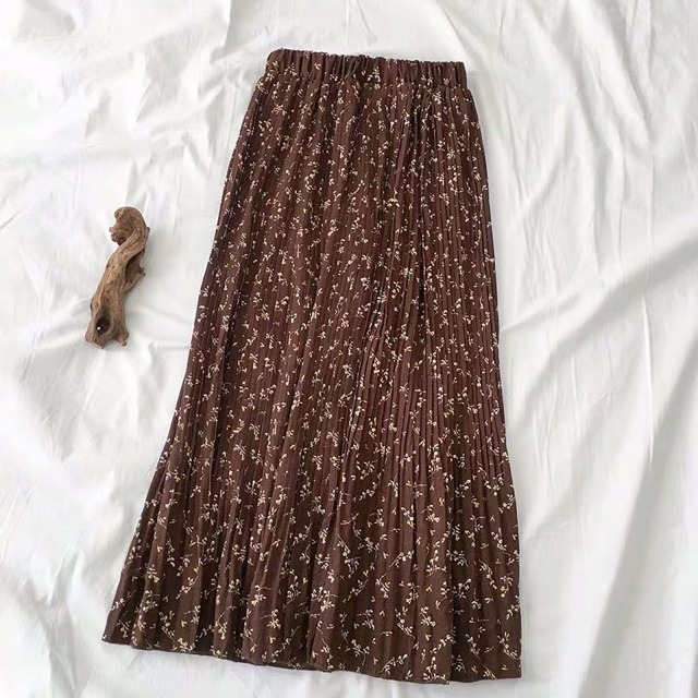 Chân váy hoa nhí dài vintage - Chân váy xếp ly đủ màu