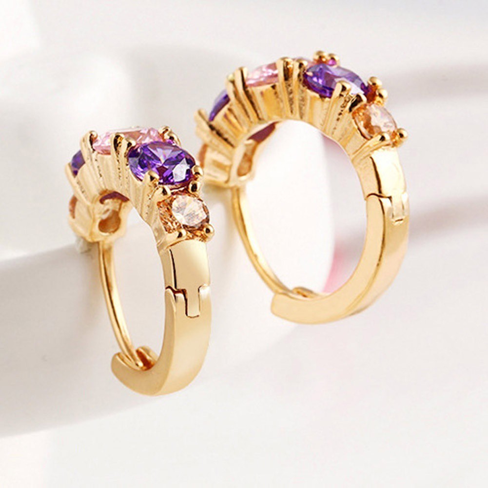 Bông Tai Vàng 18K Đính Đá Zircon Nhiều Màu Sắc