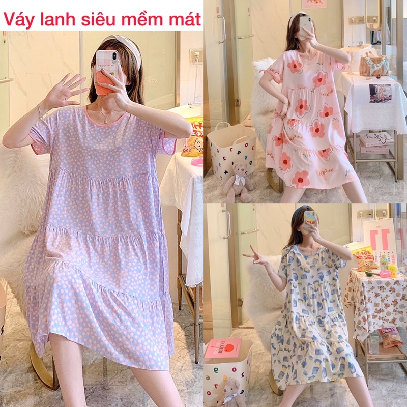 Váy lanh lụa mặc nhà siêu mềm mát, freesize rộng rãi